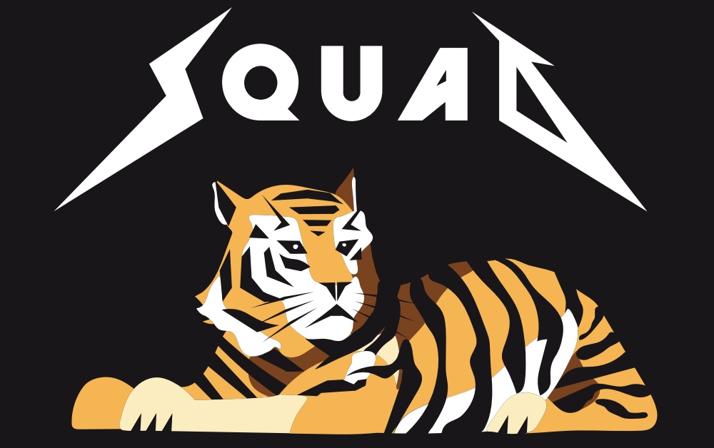 SQUAD logo featuring a tiger